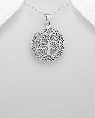 925 Sterling Silver Hand Crafted Celtic Style Tree Of Life Pendant & Chain
